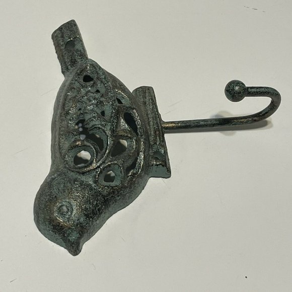 Cast Iron Metal Songbird Bird Bath Towel coat Jacket Hooks (2) Patina Look - Picture 6 of 8